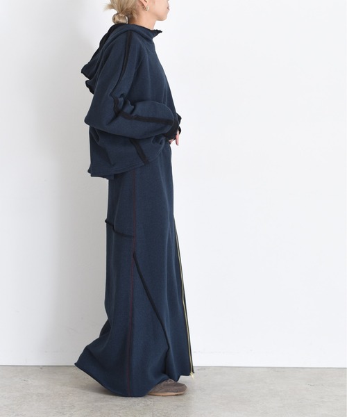 セール】配色ボアスウェット バックテキストジップスカート（スカート