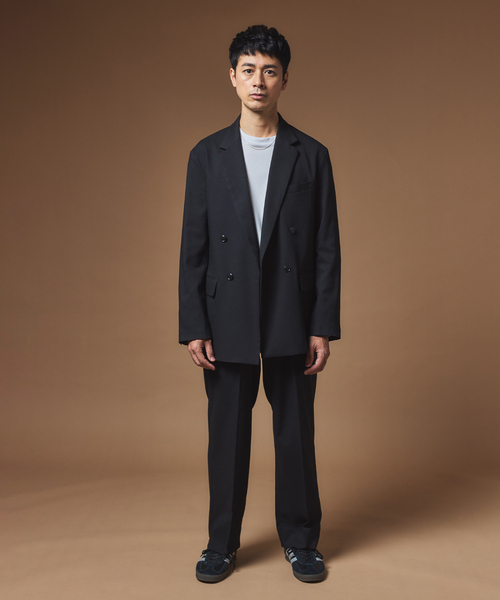 美品 マッシモ コレクション テーラードジャケット ダブルブレスト 黒 M セール】 【LEON別注/セットアップ対応 】ミラノリブ縮絨ニット