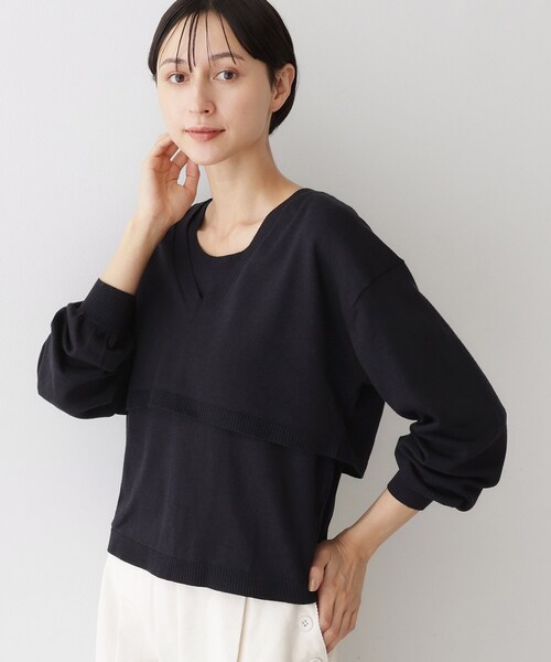 Dessin(デッサン)の「【2点セット/3WAY/洗える】ノースリーブインナー付きVネックショート丈ニット(ニット/セーター・レディース・ネイビー/ボルドー/ナチュラル・02)」の2枚目の写真