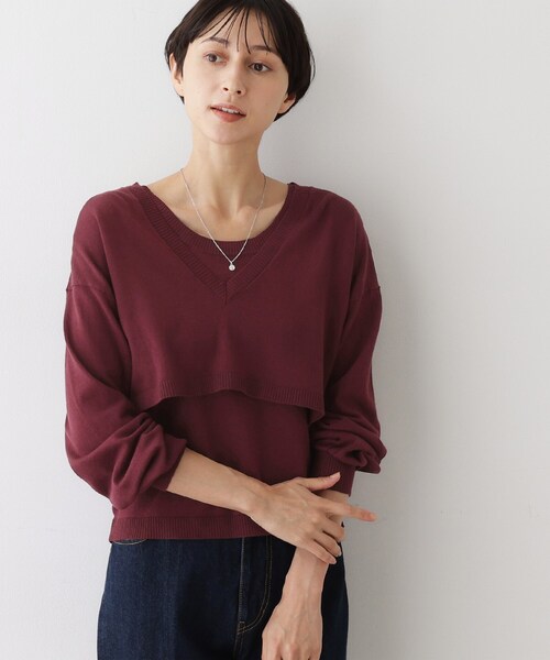 Dessin(デッサン)の「【2点セット/3WAY/洗える】ノースリーブインナー付きVネックショート丈ニット(ニット/セーター・レディース・ネイビー/ボルドー/ナチュラル・02)」の3枚目の写真