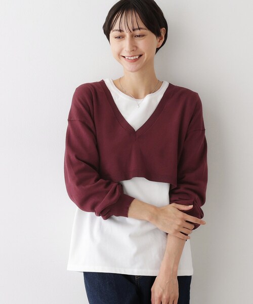 Dessin(デッサン)の「【2点セット/3WAY/洗える】ノースリーブインナー付きVネックショート丈ニット(ニット/セーター・レディース・ネイビー/ボルドー/ナチュラル・02)」の12枚目の写真