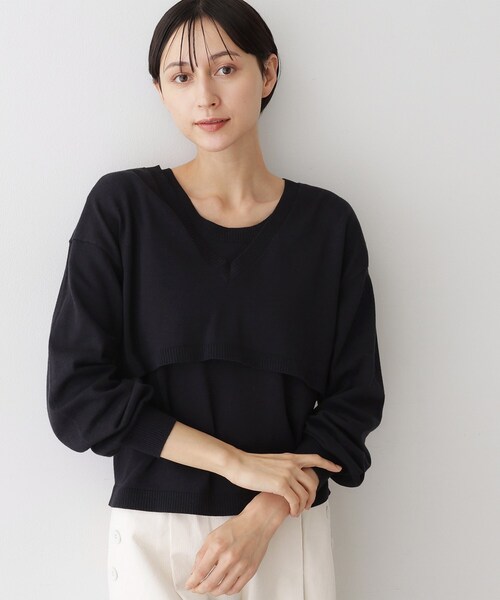 Dessin(デッサン)の「【2点セット/3WAY/洗える】ノースリーブインナー付きVネックショート丈ニット(ニット/セーター・レディース・ネイビー/ボルドー/ナチュラル・02)」の18枚目の写真