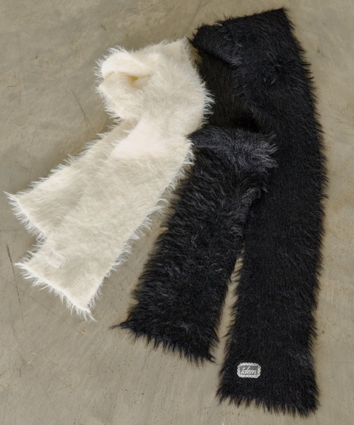 idem(イデム)の「slim knit shaggy muffler / スリムシャギーマフラー(マフラー・レディース・ブラック/アイボリー・FREE)」の1枚目の写真