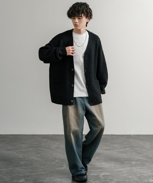 Rocky Monroe（ロッキーモンロー）の「オーバーサイズシャギーニットカーディガン（カーディガン/ボレロ・メンズ・ブラック/ワイン/ブルー/チャコール/マスタード/ネイビー・M/L/XL）」の11枚目の写真