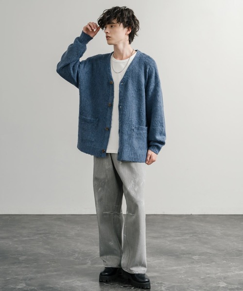 Rocky Monroe（ロッキーモンロー）の「オーバーサイズシャギーニットカーディガン（カーディガン/ボレロ・メンズ・ブラック/ワイン/ブルー/チャコール/マスタード/ネイビー・M/L/XL）」の21枚目の写真