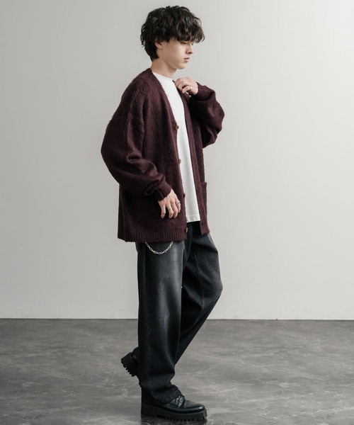 Rocky Monroe（ロッキーモンロー）の「オーバーサイズシャギーニットカーディガン（カーディガン/ボレロ・メンズ・ブラック/ワイン/ブルー/チャコール/マスタード/ネイビー・M/L/XL）」の16枚目の写真