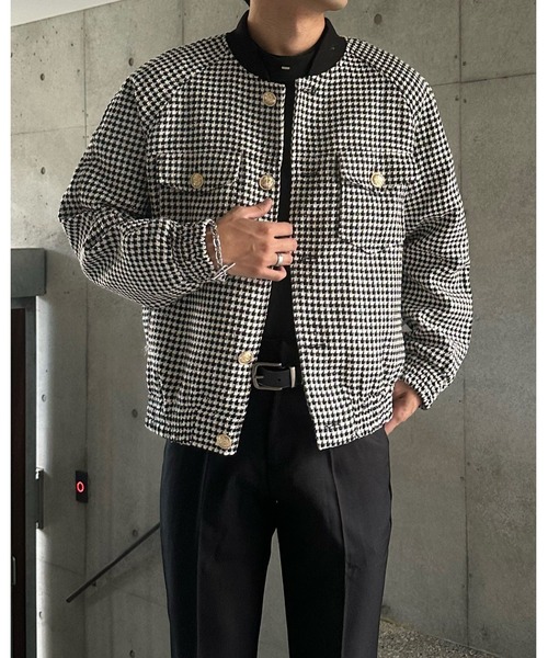 セール】ノーカラーチェックジャケット（テーラードジャケット）｜Otte