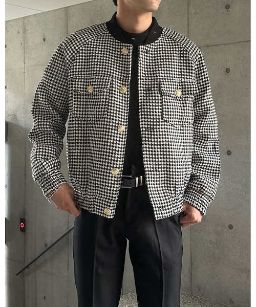 Otte(オッテ)の「ノーカラーチェックジャケット(テーラードジャケット・メンズ・ブラック・LARGE/MEDIUM/X-LARGE)」の2枚目の写真