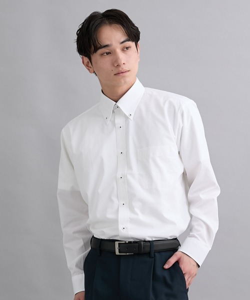 nissen(ニッセン)の「【衿裏・袖口配色】形態安定長袖ボタンダウンワイシャツ (M~8Lサイズ)(ビジネスシャツ・メンズ・ホワイト・5L/4L/3L/LL/L/M/7L/8L/6L)」の2枚目の写真