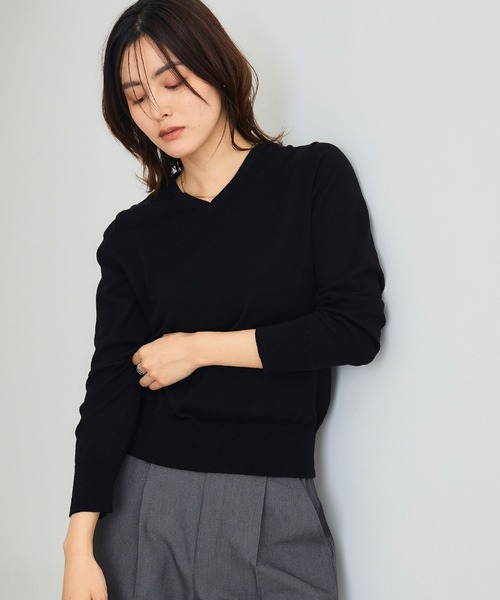 CROSS FUNCTION（クロスファンクション）の「《洗える》綿100％Vネックベーシックニット【CROSS FUNCTION/クロスファンクション】（ニット/セーター・レディース・チャコールグレー/ブラック/ブラウン/オフホワイト/カーキ/サックスブルー/ピンク/杢グレー・LL/M/L）」の3枚目の写真
