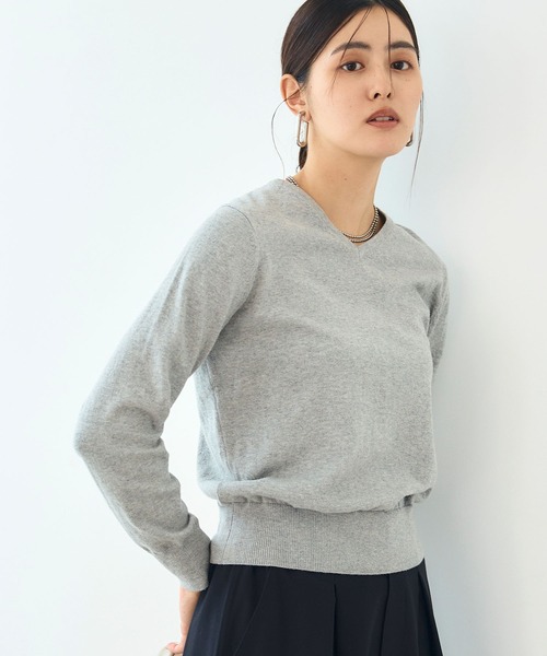 CROSS FUNCTION（クロスファンクション）の「《洗える》綿100％Vネックベーシックニット【CROSS FUNCTION/クロスファンクション】（ニット/セーター・レディース・チャコールグレー/ブラック/ブラウン/オフホワイト/カーキ/サックスブルー/ピンク/杢グレー・LL/M/L）」の9枚目の写真
