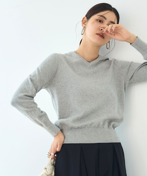 CROSS FUNCTION（クロスファンクション）の「《洗える》綿100％Vネックベーシックニット【CROSS FUNCTION/クロスファンクション】（ニット/セーター・レディース・チャコールグレー/ブラック/ブラウン/オフホワイト/カーキ/サックスブルー/ピンク/杢グレー・LL/M/L）」の11枚目の写真