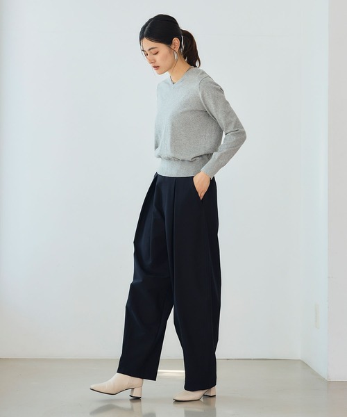 CROSS FUNCTION（クロスファンクション）の「《洗える》綿100％Vネックベーシックニット【CROSS FUNCTION/クロスファンクション】（ニット/セーター・レディース・チャコールグレー/ブラック/ブラウン/オフホワイト/カーキ/サックスブルー/ピンク/杢グレー・LL/M/L）」の12枚目の写真