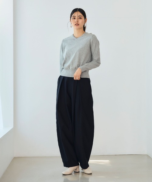 CROSS FUNCTION（クロスファンクション）の「《洗える》綿100％Vネックベーシックニット【CROSS FUNCTION/クロスファンクション】（ニット/セーター・レディース・チャコールグレー/ブラック/ブラウン/オフホワイト/カーキ/サックスブルー/ピンク/杢グレー・LL/M/L）」の10枚目の写真