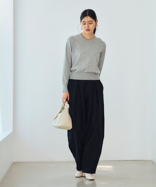 CROSS FUNCTION（クロスファンクション）の「《洗える》綿100％Vネックベーシックニット【CROSS FUNCTION/クロスファンクション】（ニット/セーター・レディース・チャコールグレー/ブラック/ブラウン/オフホワイト/カーキ/サックスブルー/ピンク/杢グレー・LL/M/L）」の14枚目の写真