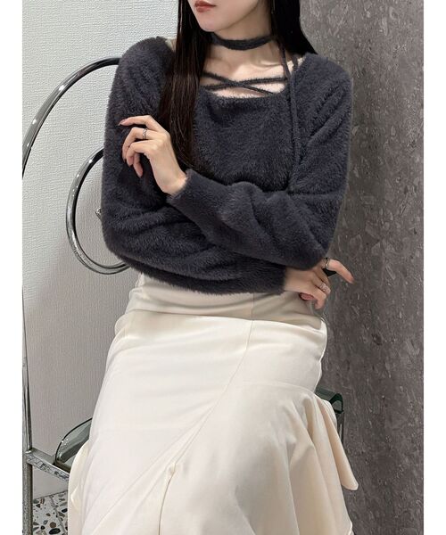 MERCURYDUO（マーキュリーデュオ）の「ミニシャギーチョーカーニット（ニット/セーター・レディース・ベビーピンク/ブラウン/アイボリー/グレー・FREE）」の3枚目の写真
