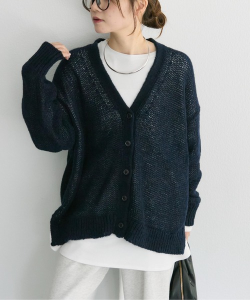 PUAL CE CIN(ピュアルセシン)の「3Gドロップ天竺ニットVネックカーディガン(カーディガン/ボレロ・レディース・ライトグレー/ネイビー/ベージュ・FREE)」の16枚目の写真
