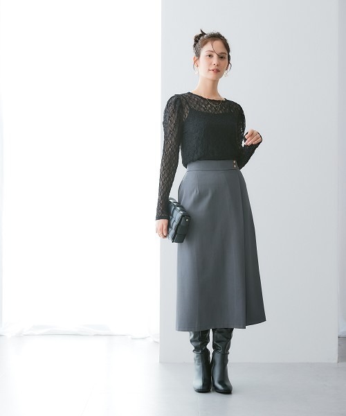 7days Life Styling(セブンデイズライフスタイリング)の「落ち感ドレープ素材ウエスト金ボタンラップ風タイトスカート(タテヨコストレッチ・しわになりにくい・速乾・UVカット)<大きいサイズ有>(スカート・レディース・グレー/ブラック・M/L/LL/3L)」の22枚目の写真