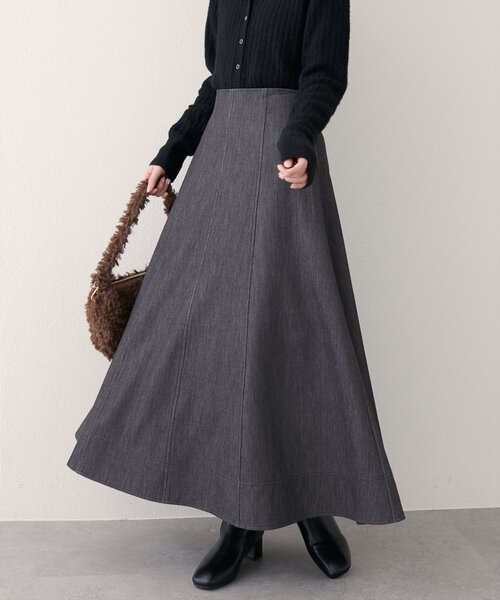 natural couture（ナチュラルクチュール）の「ワイド切り替えヘムフレアスカート（スカート・レディース・ネイビー/ブラウン/グレー・FREE）」の2枚目の写真