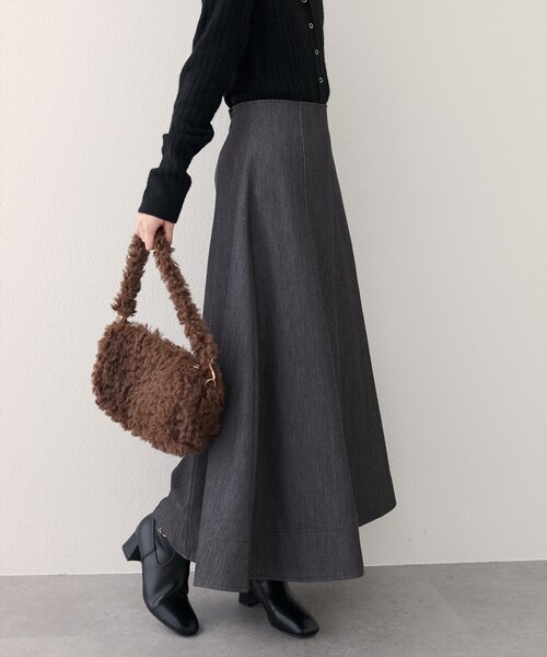 natural couture（ナチュラルクチュール）の「ワイド切り替えヘムフレアスカート（スカート・レディース・ネイビー/ブラウン/グレー・FREE）」の4枚目の写真