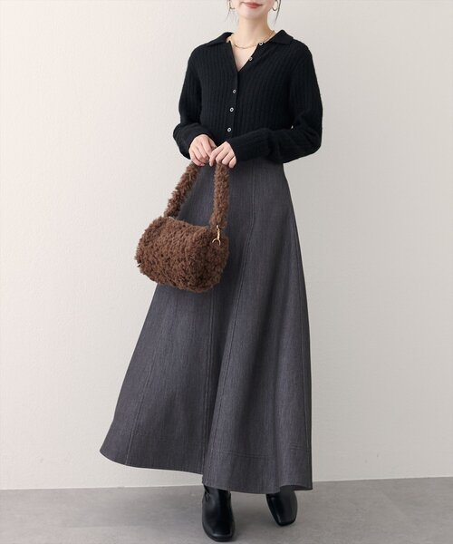 natural couture（ナチュラルクチュール）の「ワイド切り替えヘムフレアスカート（スカート・レディース・ネイビー/ブラウン/グレー・FREE）」の6枚目の写真