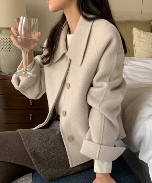 FREE STYLISTS(フリー スタイリスト)の「YUGA_YGMC wool short coat(ステンカラーコート・レディース・ライトグレー/オフホワイト/ブラック/ダークグレー・FREE)」の18枚目の写真