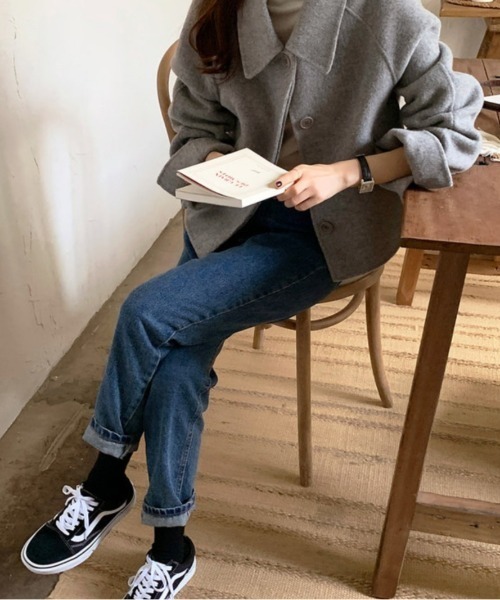 FREE STYLISTS(フリー スタイリスト)の「YUGA_YGMC wool short coat(ステンカラーコート・レディース・ライトグレー/オフホワイト/ブラック/ダークグレー・FREE)」の20枚目の写真