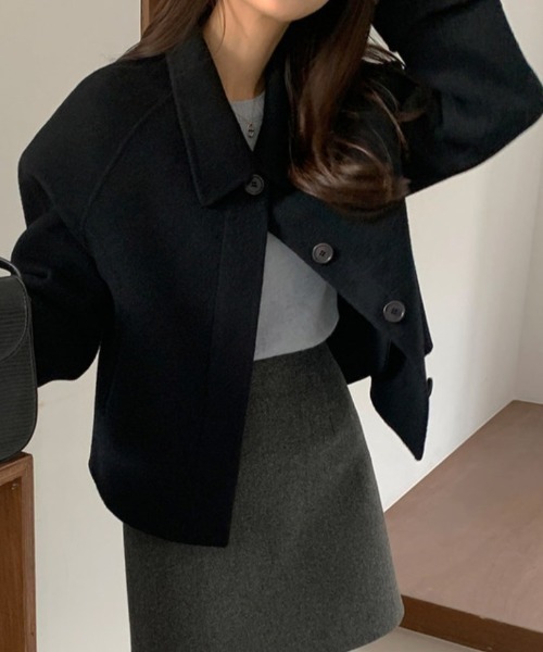 FREE STYLISTS(フリー スタイリスト)の「YUGA_YGMC wool short coat(ステンカラーコート・レディース・ライトグレー/オフホワイト/ブラック/ダークグレー・FREE)」の19枚目の写真