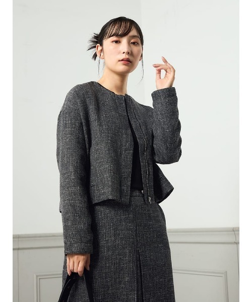 【試着のみ】FREY フレイ　エアツイードブルゾン　ブラック 試着のみ】FREY フレイ エアツイードブルゾン ブラック SN_FR1002JK