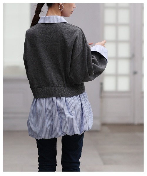 Sawa a la mode(サワアラモード)の「フェイクレイヤードバルーンヘムトップス(ニット/セーター・レディース・チャコールグレー/ブラック・FREE)」の9枚目の写真