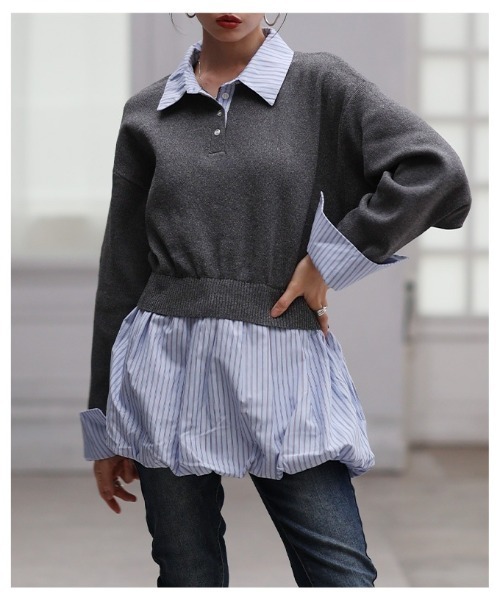 Sawa a la mode(サワアラモード)の「フェイクレイヤードバルーンヘムトップス(ニット/セーター・レディース・チャコールグレー/ブラック・FREE)」の13枚目の写真