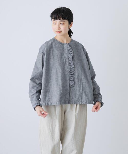 かぐれ（カグレ）の「コットンシルクフリルブラウス（シャツ/ブラウス・レディース・チェック/ブラック・FREE）」の2枚目の写真