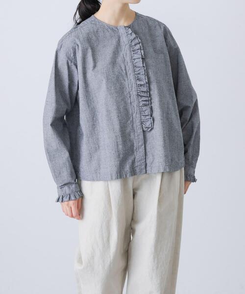 かぐれ（カグレ）の「コットンシルクフリルブラウス（シャツ/ブラウス・レディース・チェック/ブラック・FREE）」の3枚目の写真