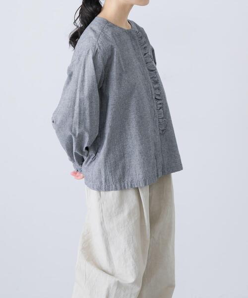 かぐれ（カグレ）の「コットンシルクフリルブラウス（シャツ/ブラウス・レディース・チェック/ブラック・FREE）」の4枚目の写真