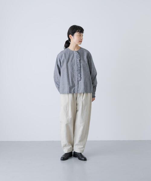 かぐれ（カグレ）の「コットンシルクフリルブラウス（シャツ/ブラウス・レディース・チェック/ブラック・FREE）」の5枚目の写真