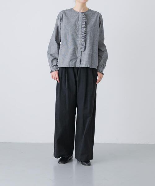 かぐれ（カグレ）の「コットンシルクフリルブラウス（シャツ/ブラウス・レディース・チェック/ブラック・FREE）」の7枚目の写真