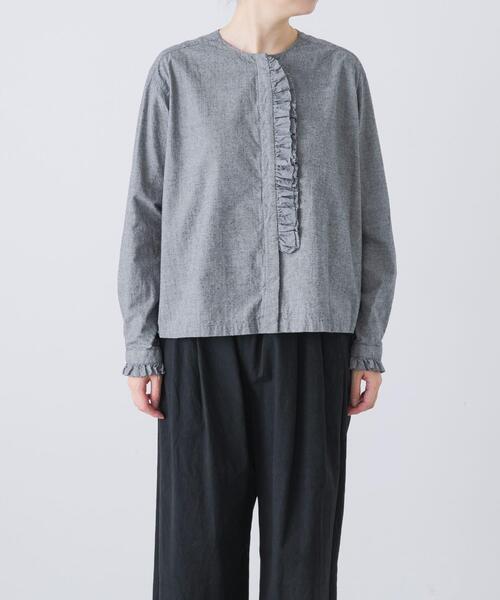 かぐれ（カグレ）の「コットンシルクフリルブラウス（シャツ/ブラウス・レディース・チェック/ブラック・FREE）」の8枚目の写真