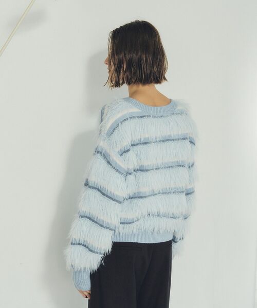 YECCA VECCA（イェッカヴェッカ）の「フェザーマルチボーダーニット（ニット/セーター・レディース・ブラウン/ブラック/サックスブルー・FREE）」の6枚目の写真