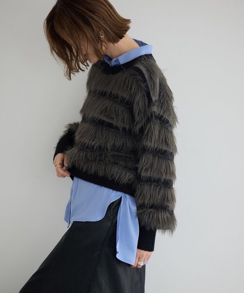 YECCA VECCA（イェッカヴェッカ）の「フェザーマルチボーダーニット（ニット/セーター・レディース・ブラウン/ブラック/サックスブルー・FREE）」の15枚目の写真