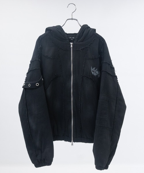 JOHN'S CLOSET（ジョンズクローゼット）の「【13】グランジデザイン フードジャケット（ブルゾン・メンズ・ブラック/ホワイト・MEDIUM/LARGE）」の4枚目の写真