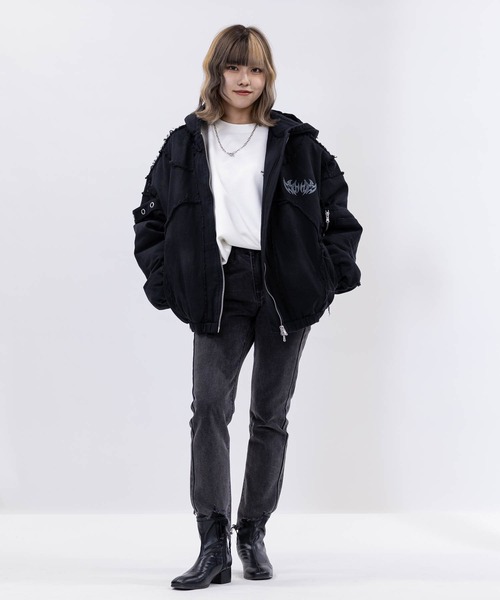 JOHN'S CLOSET（ジョンズクローゼット）の「【13】グランジデザイン フードジャケット（ブルゾン・メンズ・ブラック/ホワイト・MEDIUM/LARGE）」の9枚目の写真