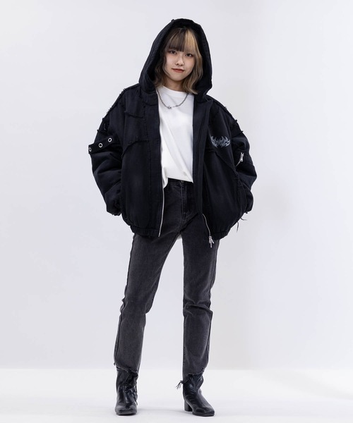 JOHN'S CLOSET（ジョンズクローゼット）の「【13】グランジデザイン フードジャケット（ブルゾン・メンズ・ブラック/ホワイト・MEDIUM/LARGE）」の10枚目の写真