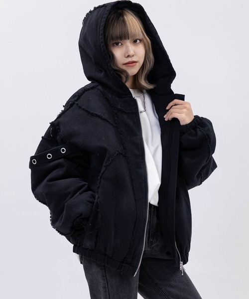 JOHN'S CLOSET（ジョンズクローゼット）の「【13】グランジデザイン フードジャケット（ブルゾン・メンズ・ブラック/ホワイト・MEDIUM/LARGE）」の6枚目の写真