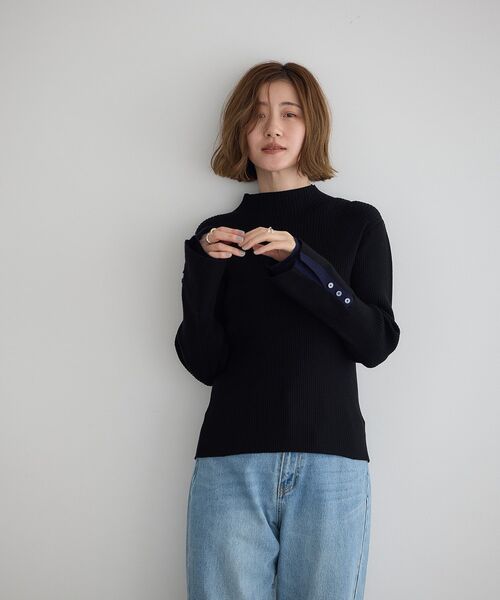 YECCA VECCA(イェッカヴェッカ)の「袖口レイヤードリブニット(ニット/セーター・レディース・チャコールグレー/ブラック/ベージュ/ミント・FREE)」の5枚目の写真