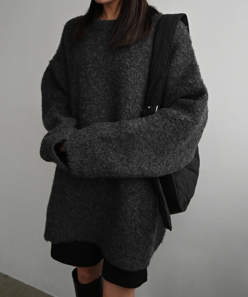 WILLFULLY（ウィルフリー）の「jacquard big silhouette knit（ニット/セーター・レディース・ブラック/チャコール/ボルドー・FREE）」の2枚目の写真