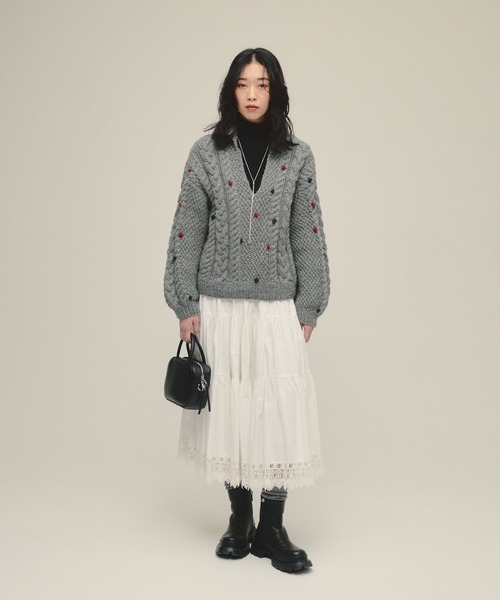 eL（エル）の「【eL】Nepal Hand Knit Skipper Pullover/491272（ニット/セーター・レディース・グレー/ネイビー・FREE）」の3枚目の写真