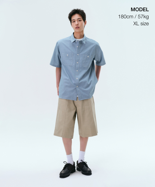 MUSINSA STANDARD（ムシンサスタンダード）の「シャンブレー半袖ワークシャツ[ライトブルー]（シャツ/ブラウス・メンズ・その他・MEDIUM/LARGE/X-LARGE/XX-LARGE）」の2枚目の写真