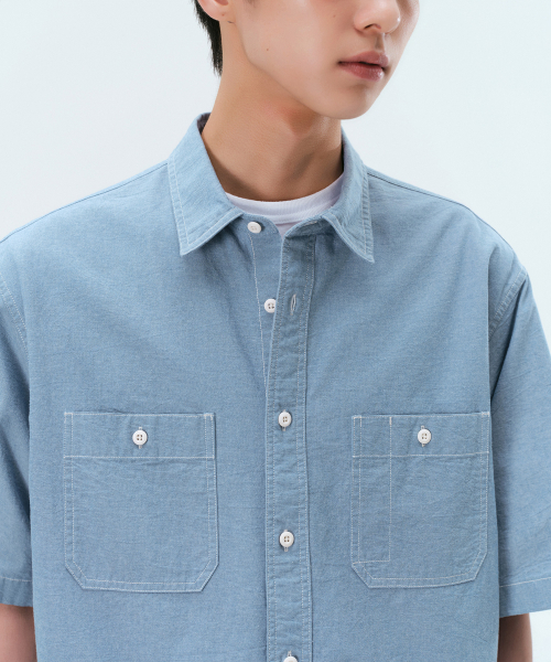 MUSINSA STANDARD（ムシンサスタンダード）の「シャンブレー半袖ワークシャツ[ライトブルー]（シャツ/ブラウス・メンズ・その他・MEDIUM/LARGE/X-LARGE/XX-LARGE）」の4枚目の写真