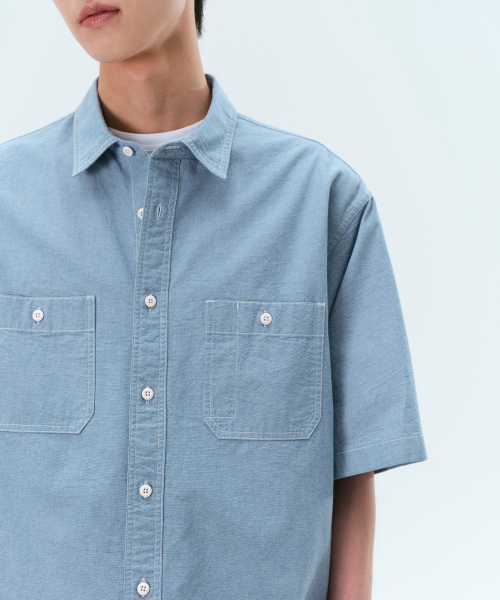 MUSINSA STANDARD（ムシンサスタンダード）の「シャンブレー半袖ワークシャツ[ライトブルー]（シャツ/ブラウス・メンズ・その他・MEDIUM/LARGE/X-LARGE/XX-LARGE）」の5枚目の写真