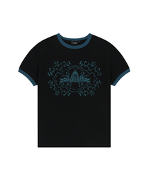 Stamp Printed Ringer Top (Black)